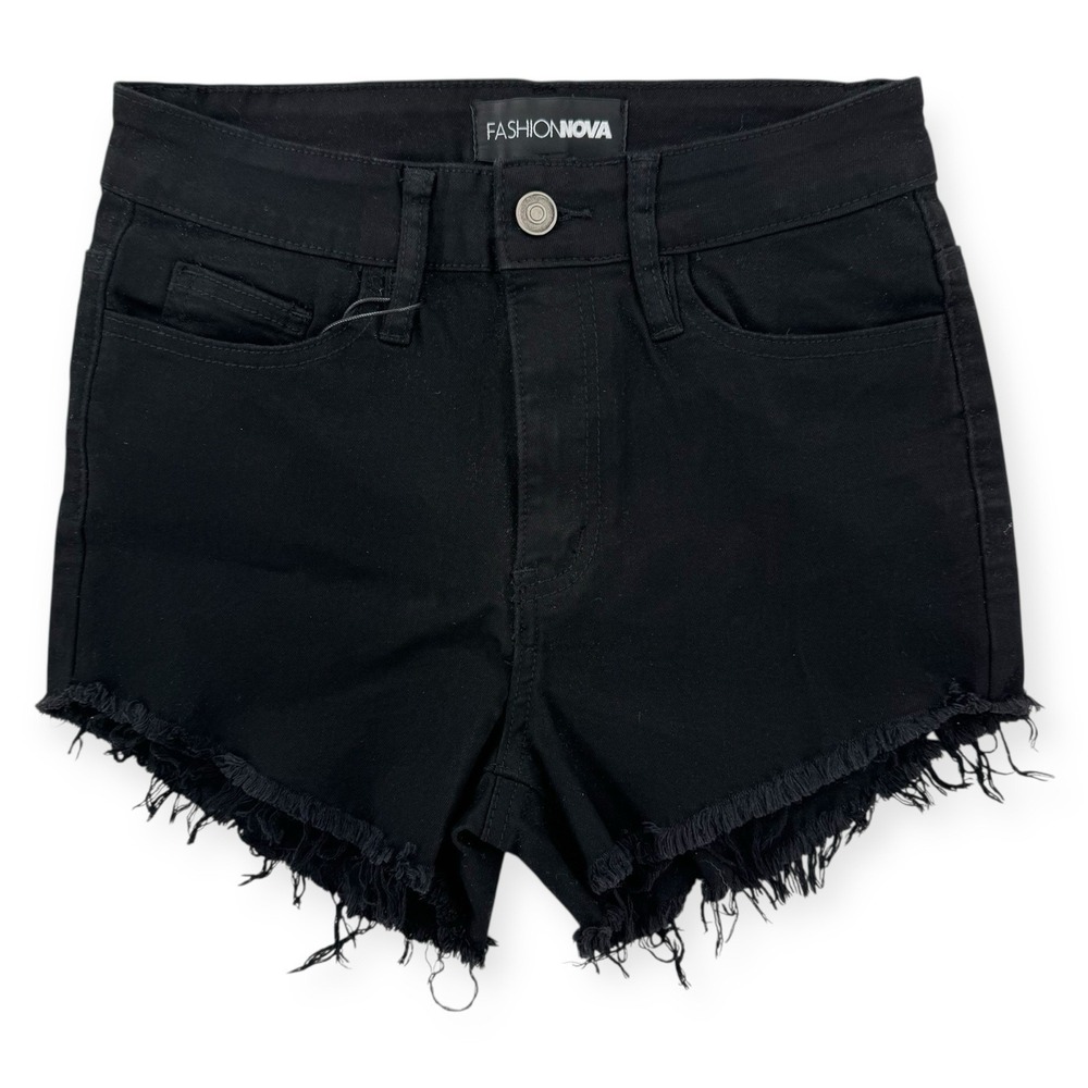 Fashion Nova Slay The Fray Denim Shorts Womens 3 Black High Rise Cut Off RS3002D